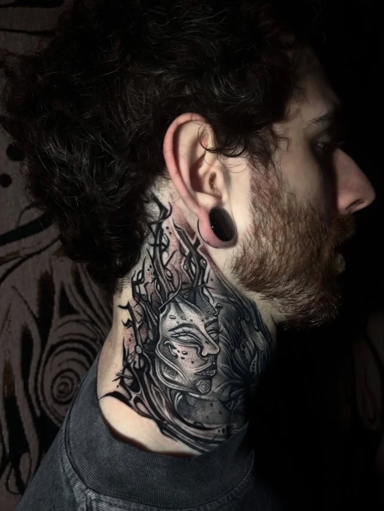 9. Cyber Spirit Neck Tattoo