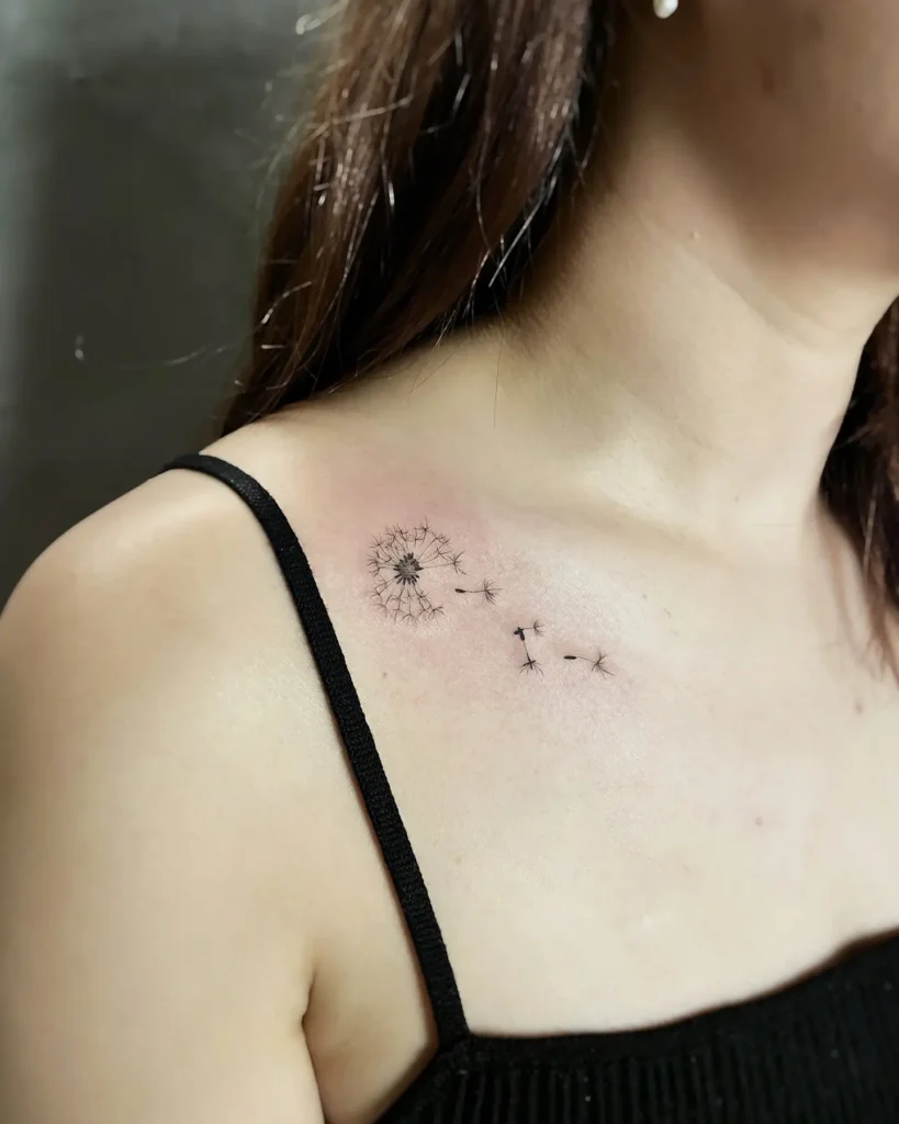 9. Dandelion Puff Collarbone Tattoo