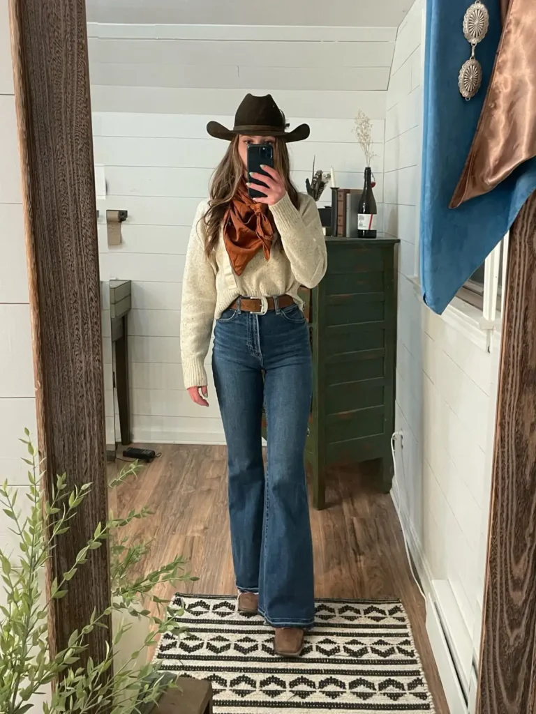 1. Cowgirl Hat and Flared Jeans