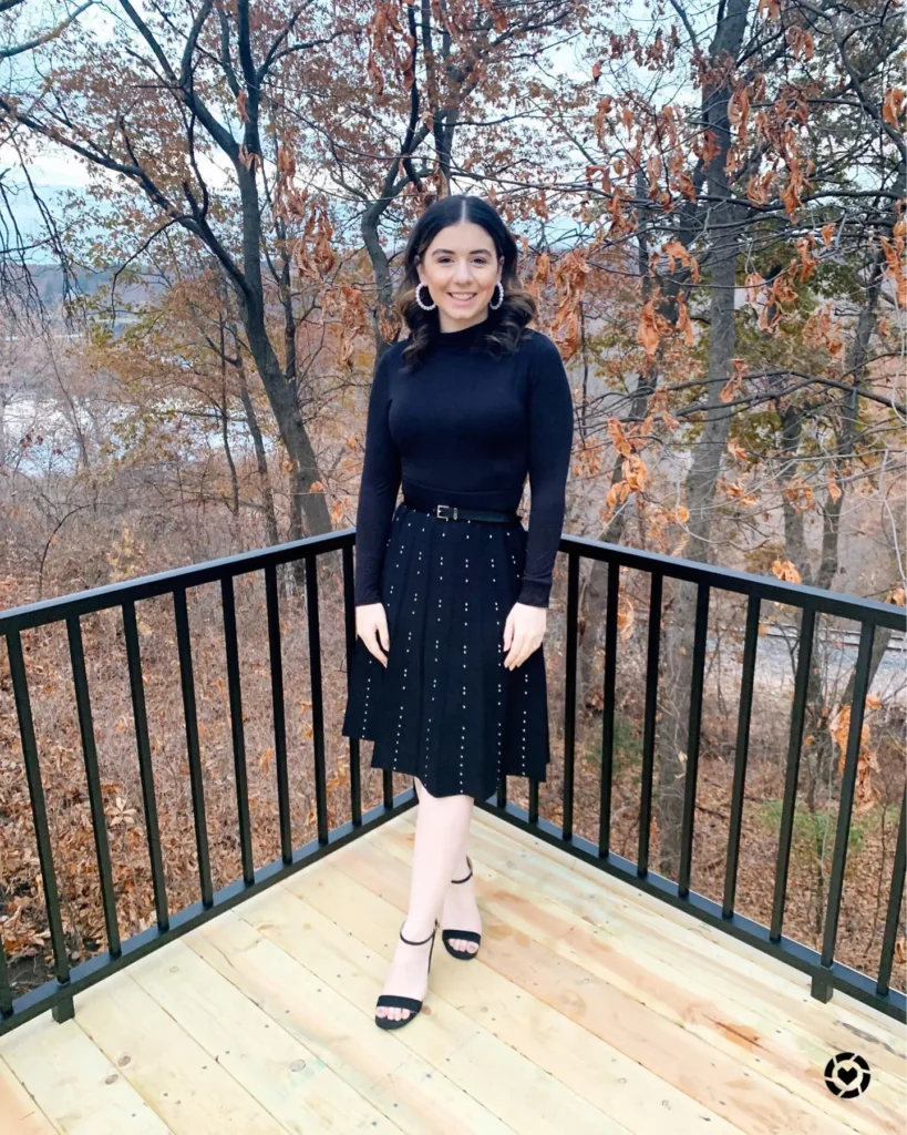 10. Black Turtleneck + Studded Midi Skirt