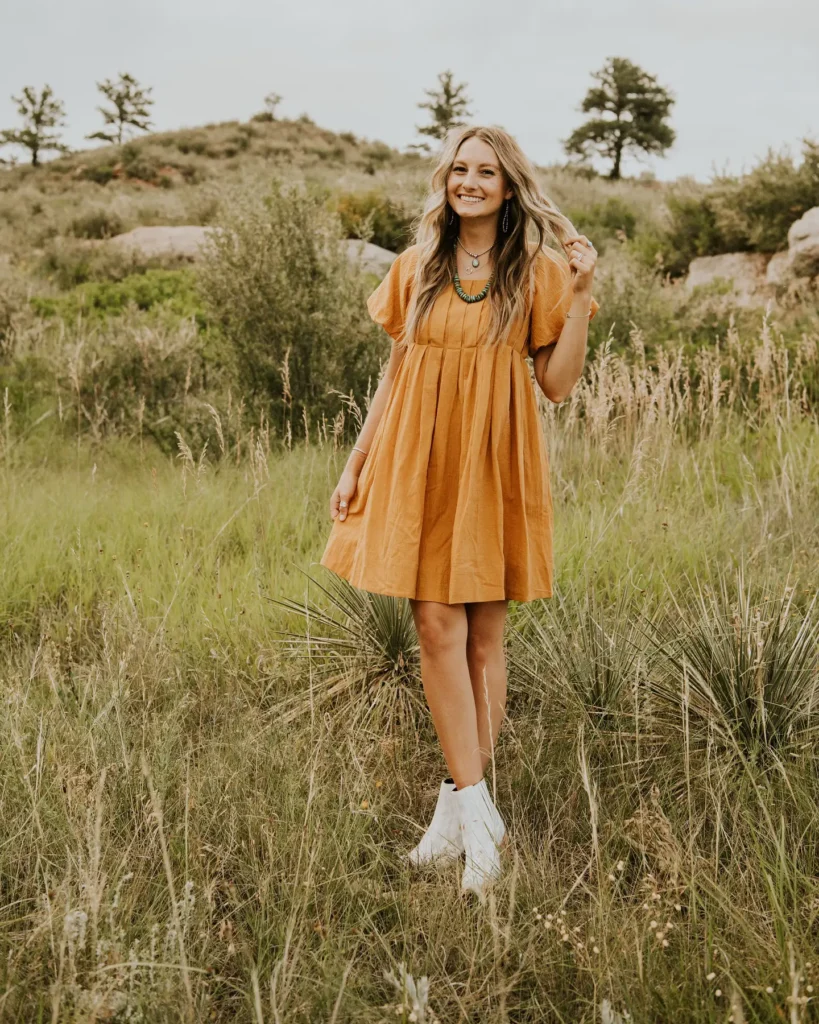 10. Mustard Sundress with White Western Boots