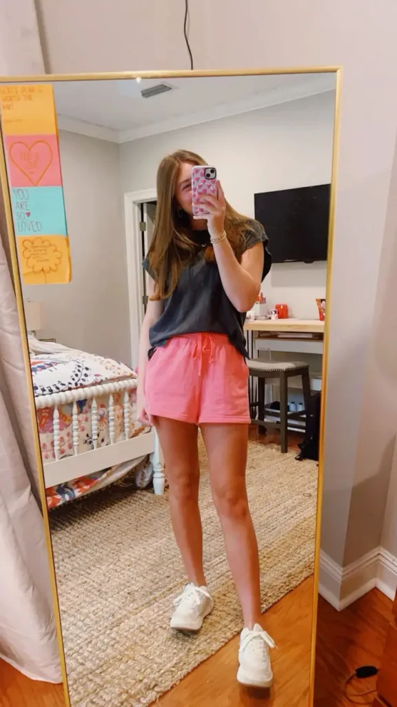 10. Slouchy Tee + Drawstring Shorts + White Sneakers