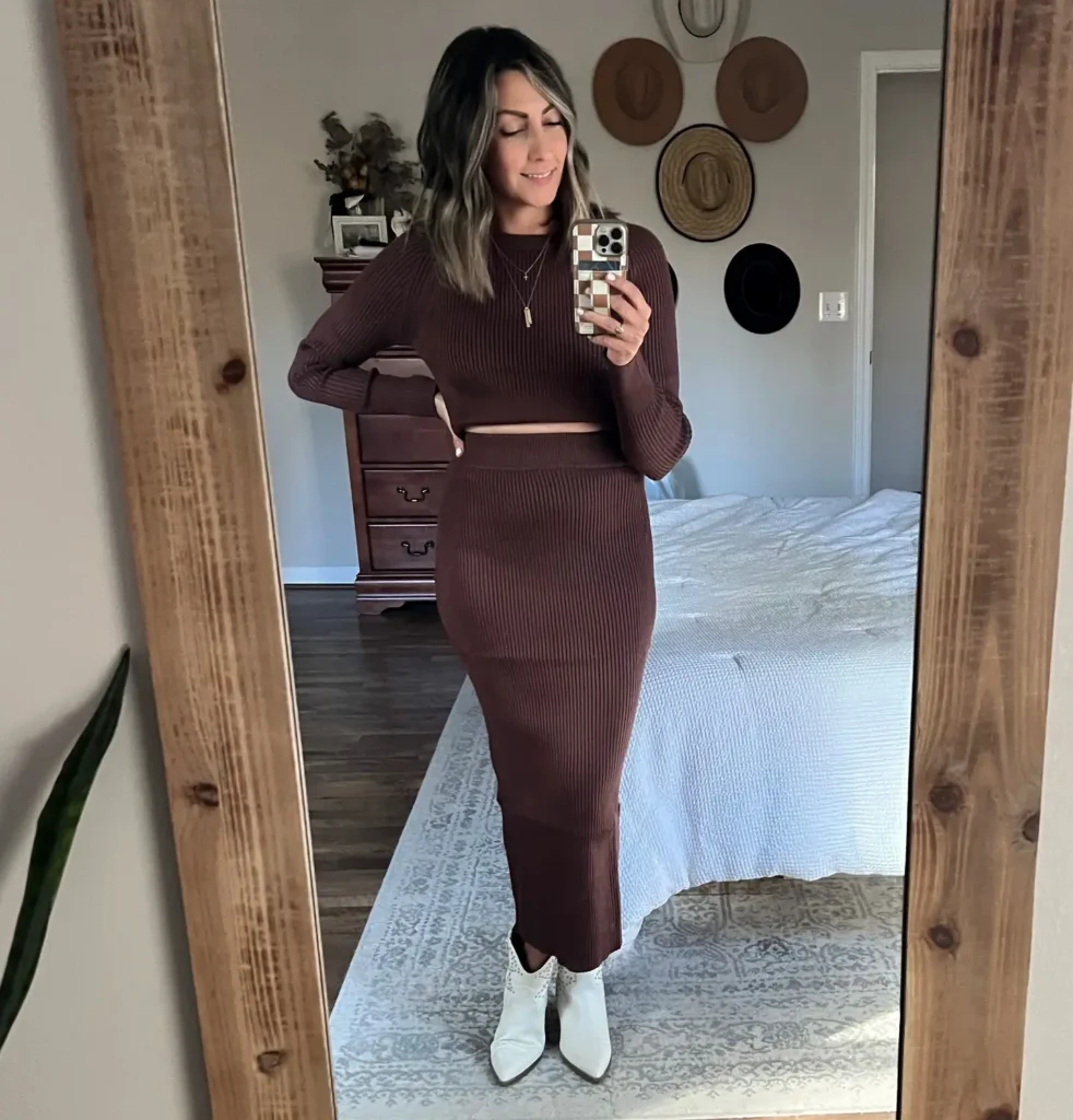 12. Ribbed Knit Co-Ord Set + White Western Boots