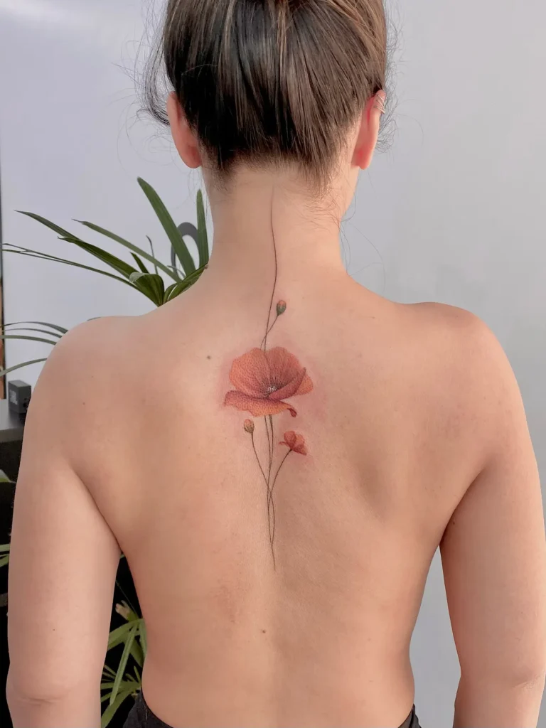 14. Watercolor Poppy Back Tattoo Cover Up