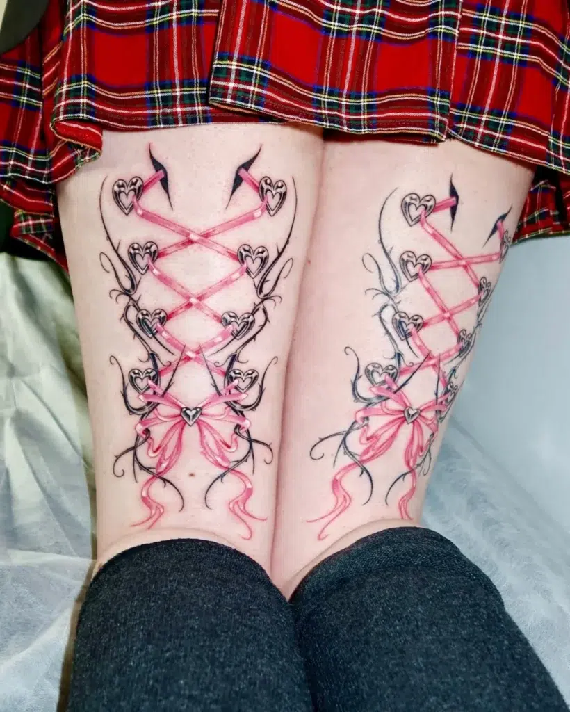 17. Heart Lace-Up Bows – Calf Y2K Tattoo