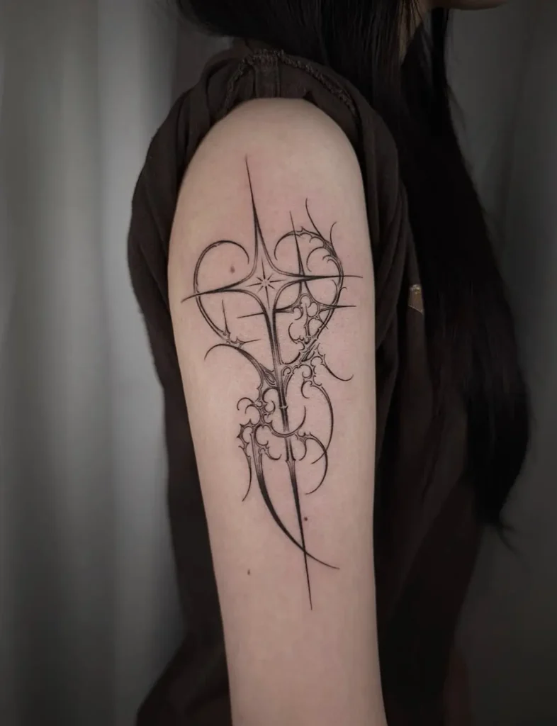 18. Chrome Pulse Heart – Arm Y2K Tattoo