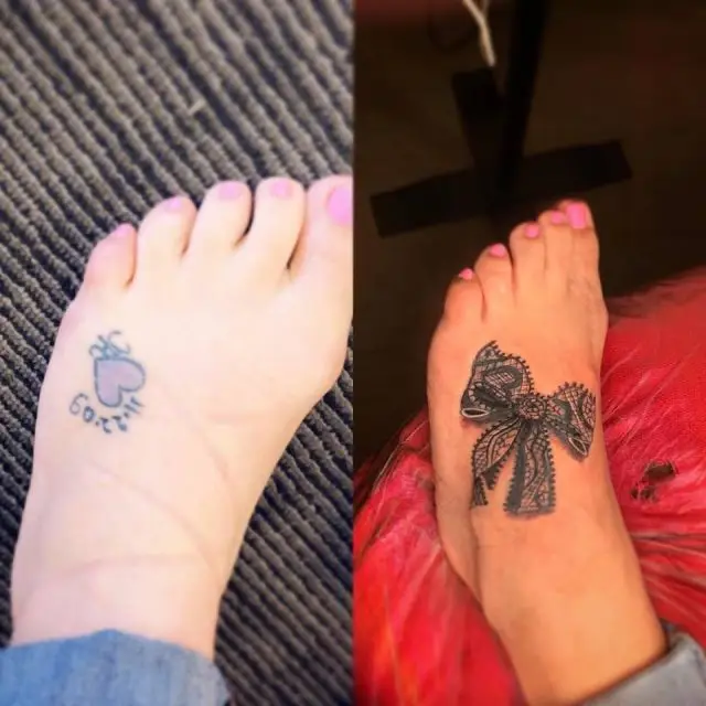 18. Lace Bow Foot Tattoo Cover Up