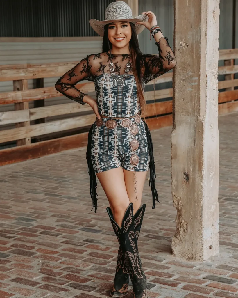18. Patterned Mini Romper with Sheer Top