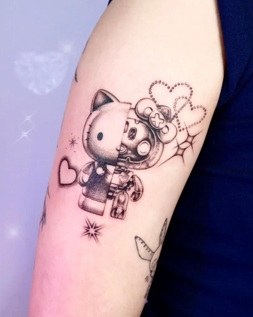 19. Cyber Kitty Split – Sanrio Y2K Tattoo