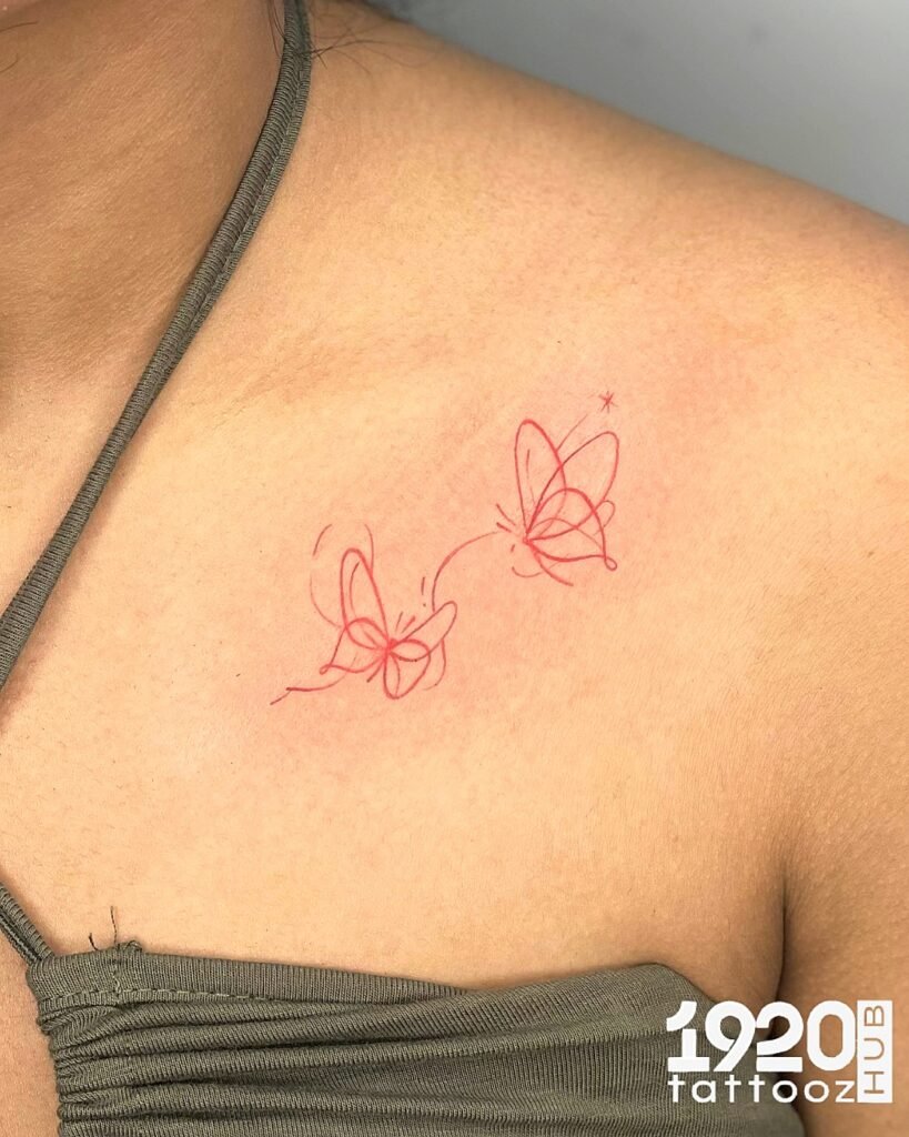 8. Floating Red Butterflies on Collarbone