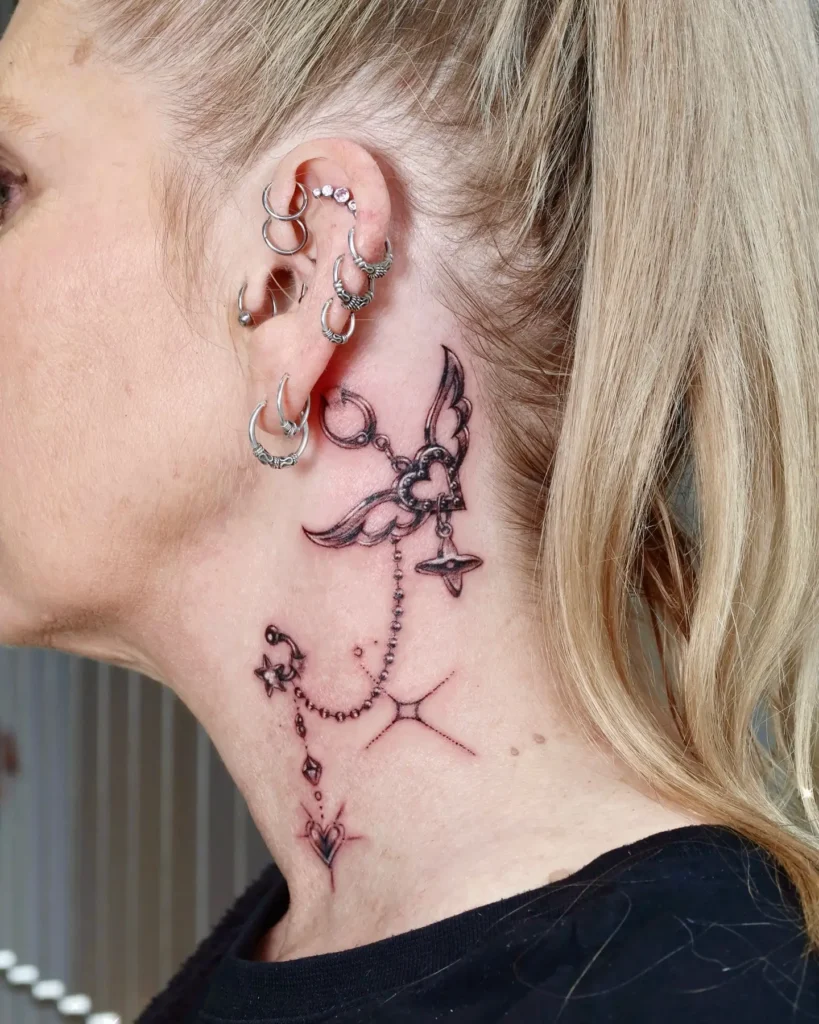 20. Winged Lock Charms – Neck Y2K Tattoo