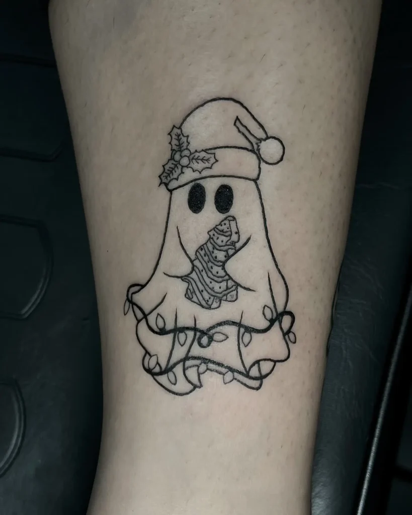 3. Festive Ghost with Christmas Tree Cookie
