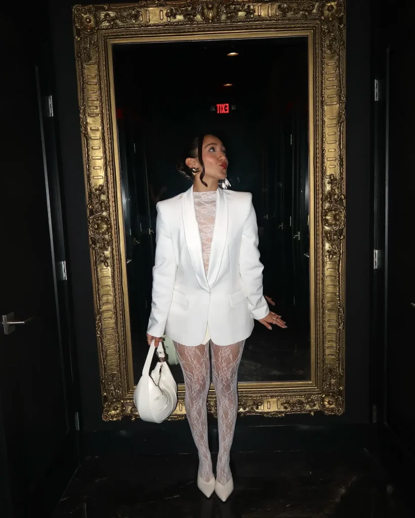 3. White Lace Power Suit for Holiday Glam