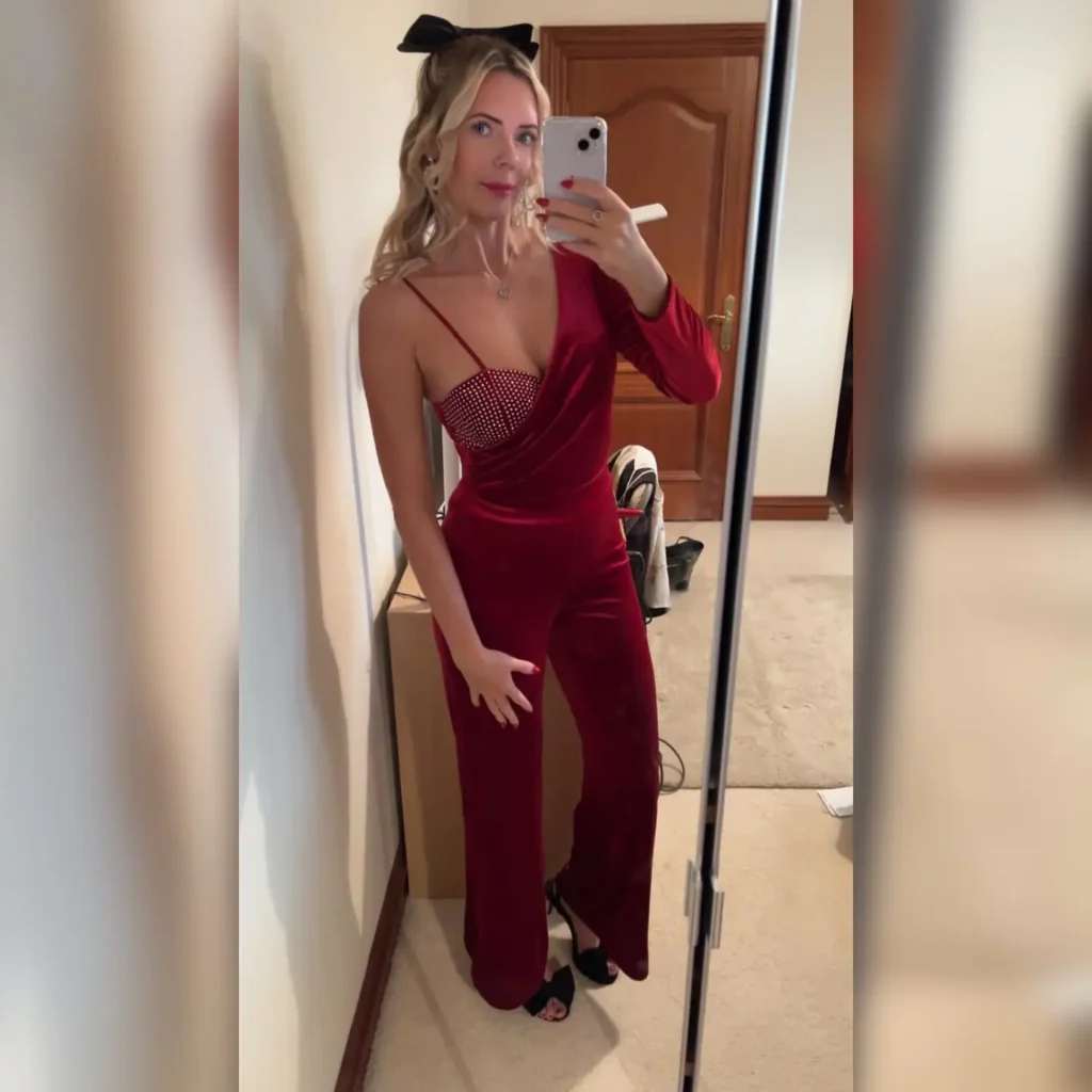 4. Velvet Red Jumpsuit with Sparkle Accents