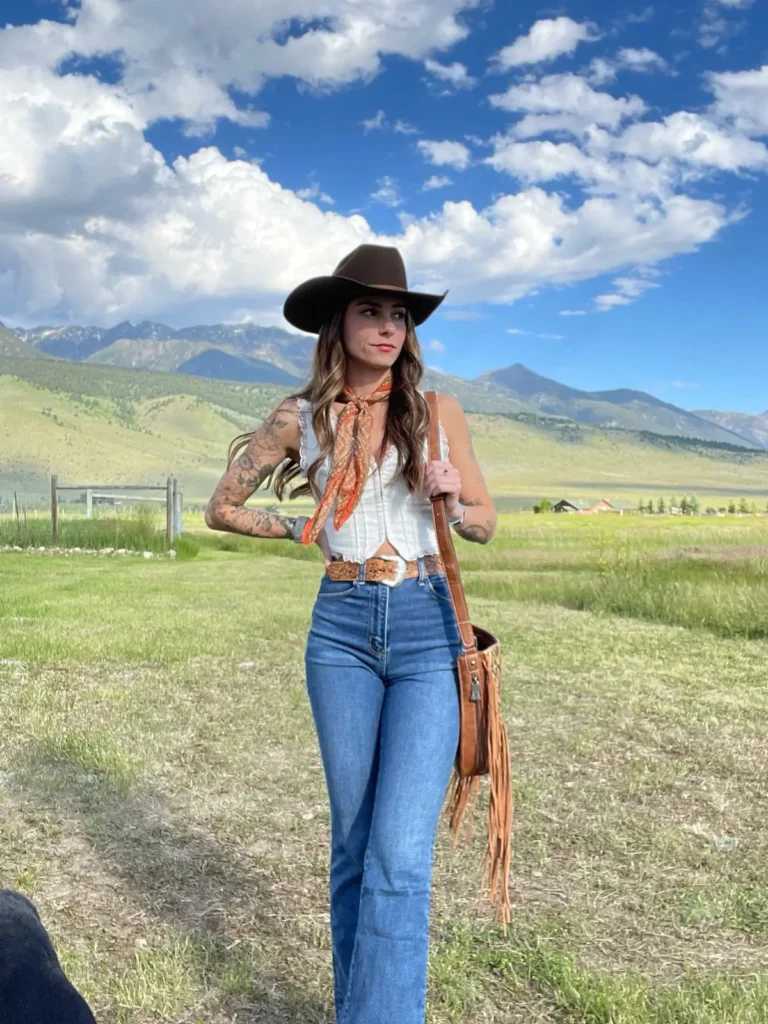 4. Western Scarf with High-Waisted Denim