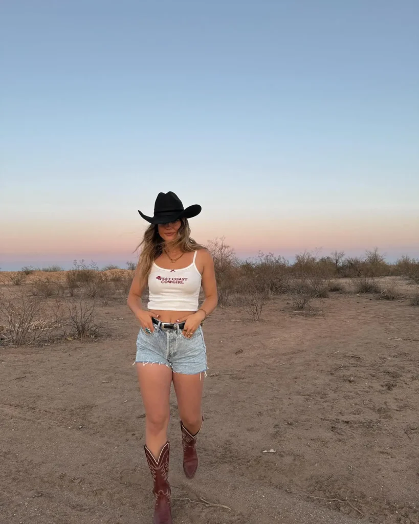 7. Crop Top with Denim Shorts and Cowgirl Boots