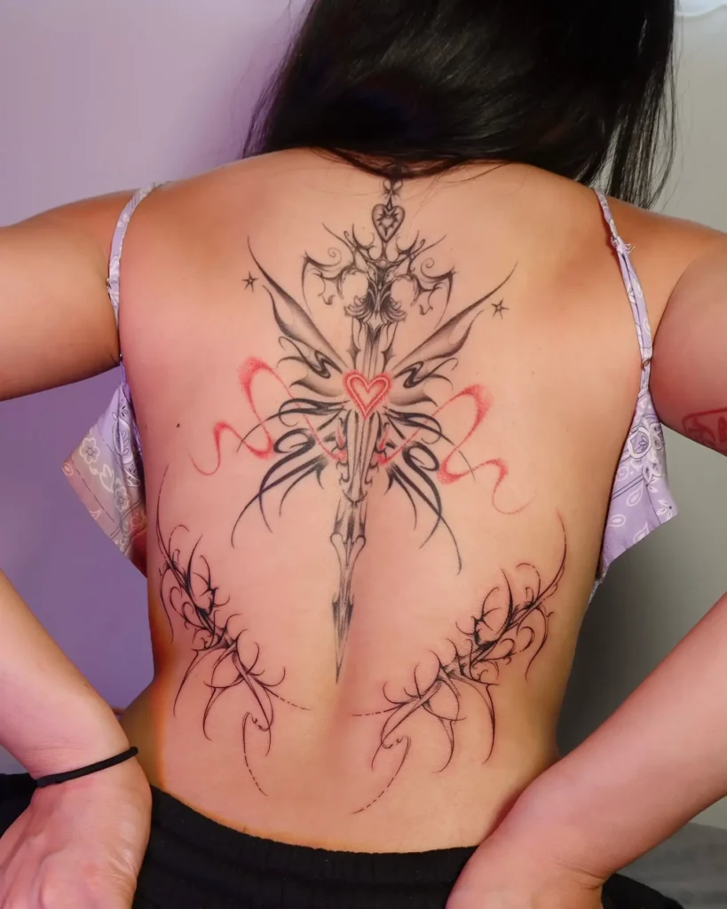 7. Heartcore Wings – Full Back Y2K Tattoo