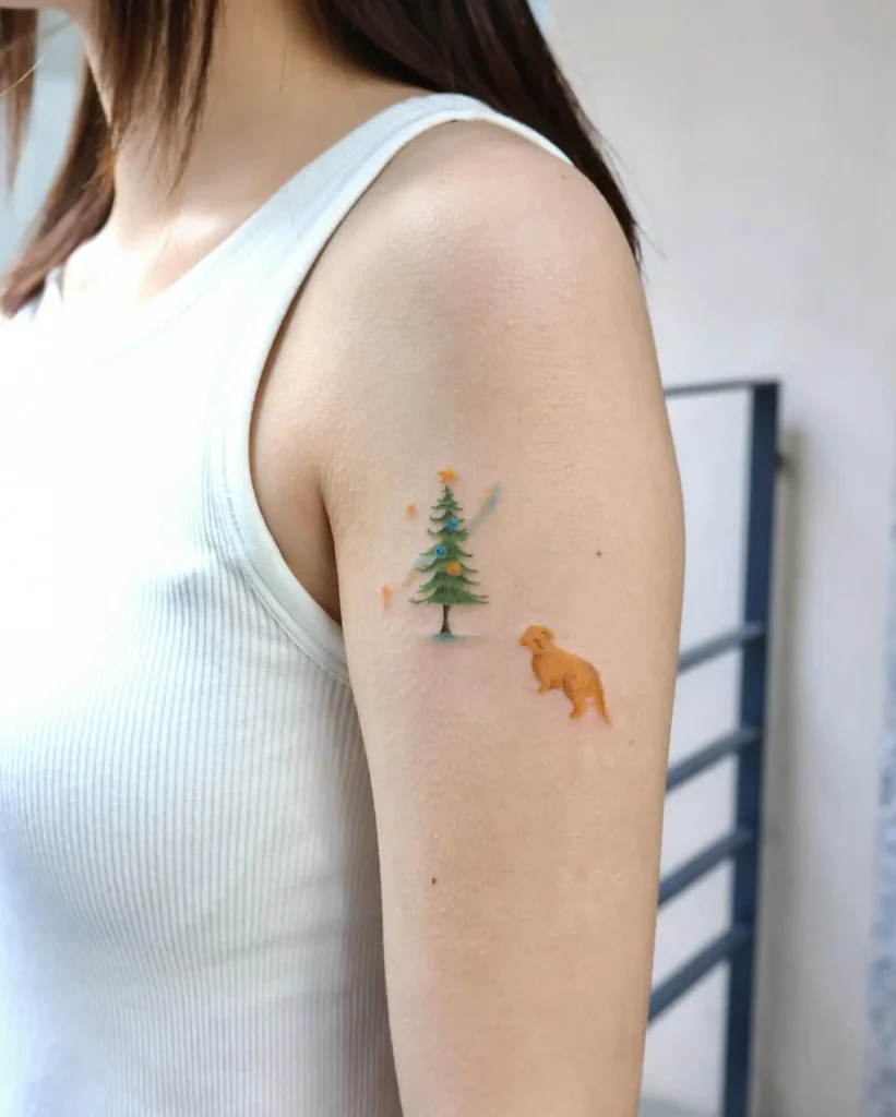 9. Minimal Christmas Tree with Dog Tattoo