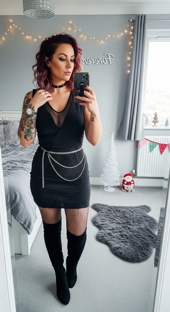 7. Bold Black Sparkle with Edgy Holiday Vibes