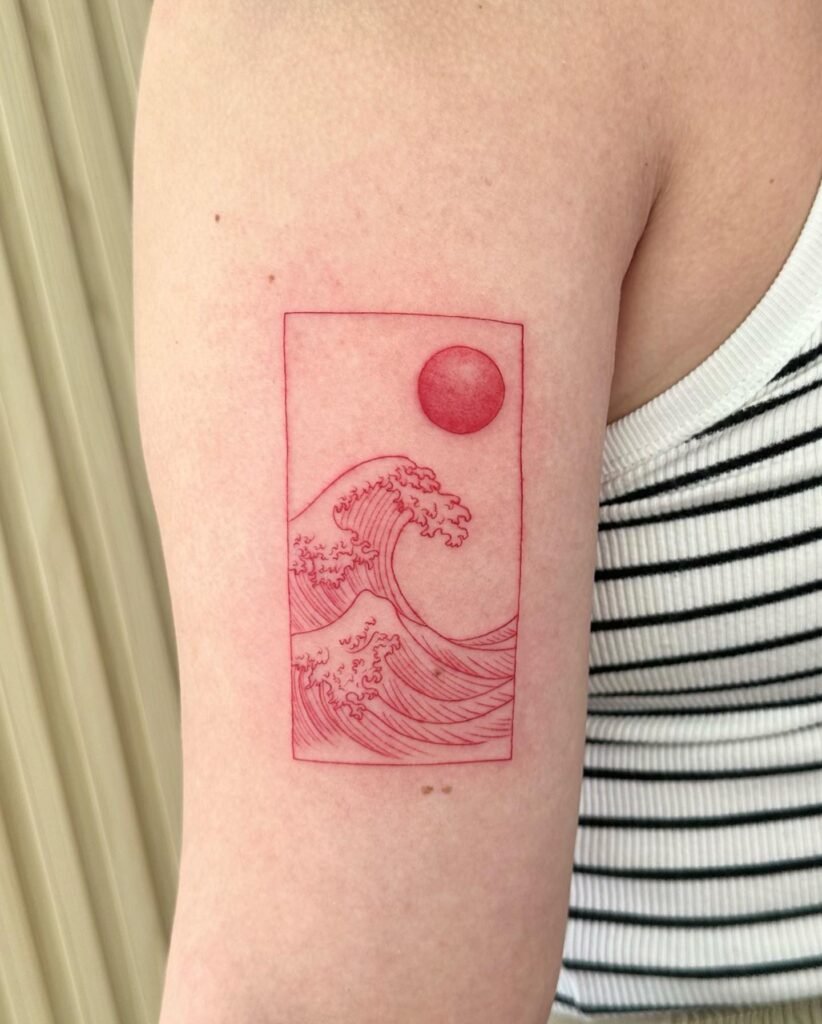 5. Red Wave and Sun Tattoo Frame
