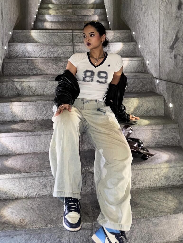 11. Graphic Tee + Beige Baggy Jeans