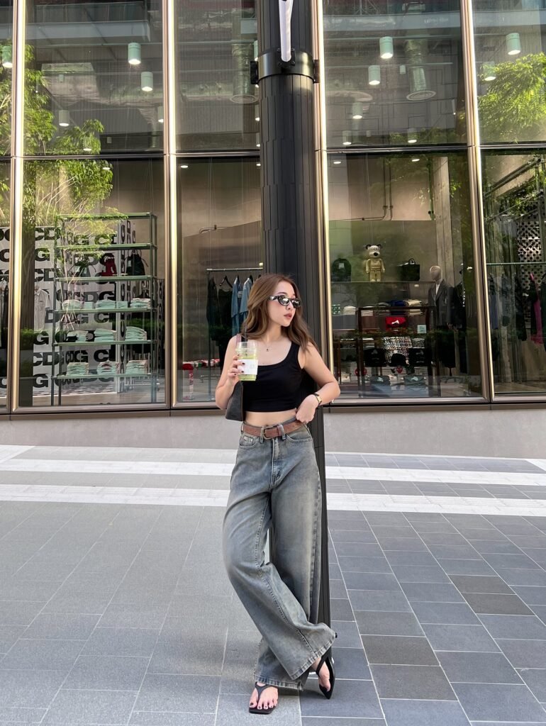 4. Black Crop Tank + Grey Baggy Jeans