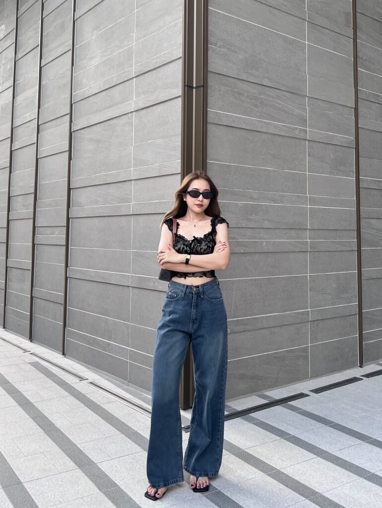 5. Lace Trim Cami + Dark Baggy Jeans