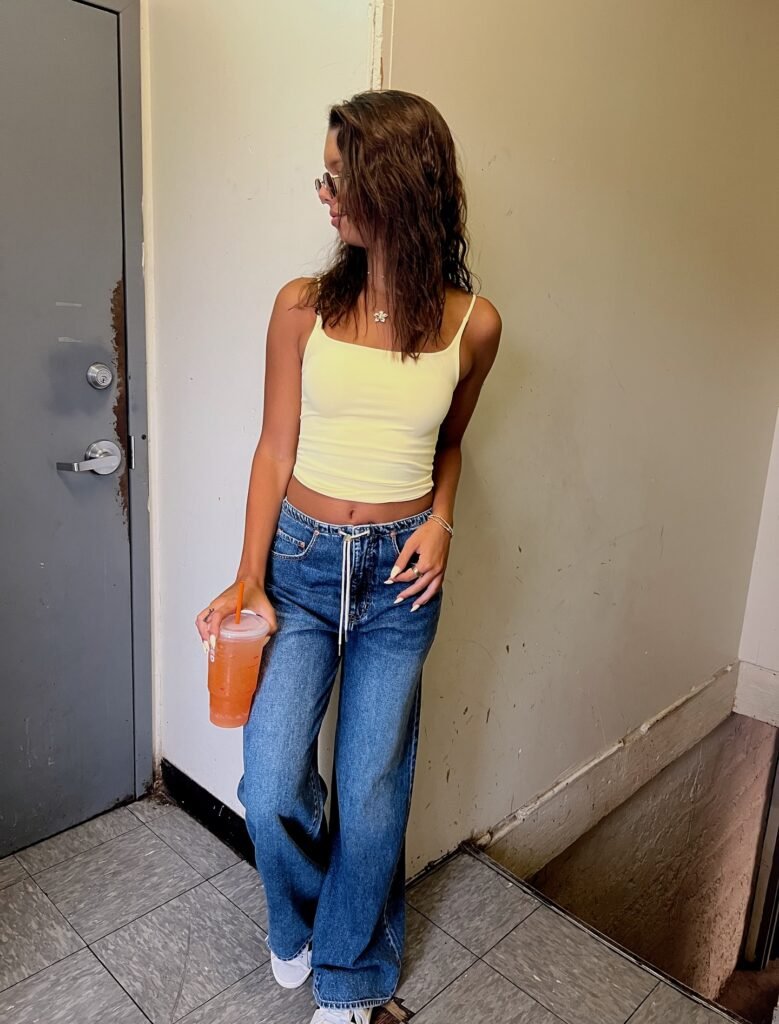 9. Yellow Tank + Classic Blue Baggy Jeans