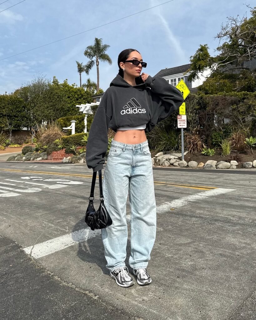 3. Cropped Hoodie + Light Wash Baggy Jeans
