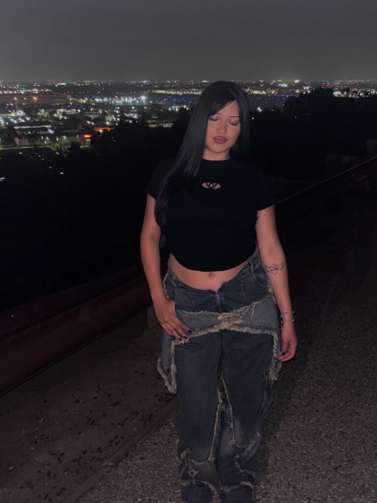 13. Cutout Tee + Distressed Dark Baggy Jeans