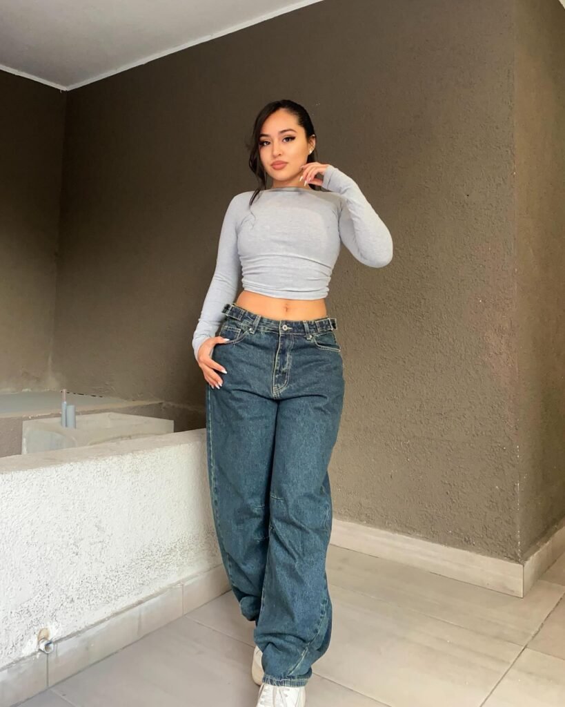 8. Fitted Long Sleeve + Dark Baggy Jeans