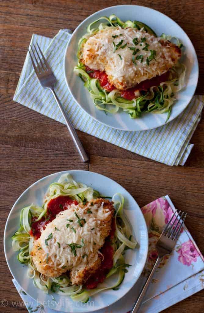 Baked Chicken Parmesan and Zucchini Noodles