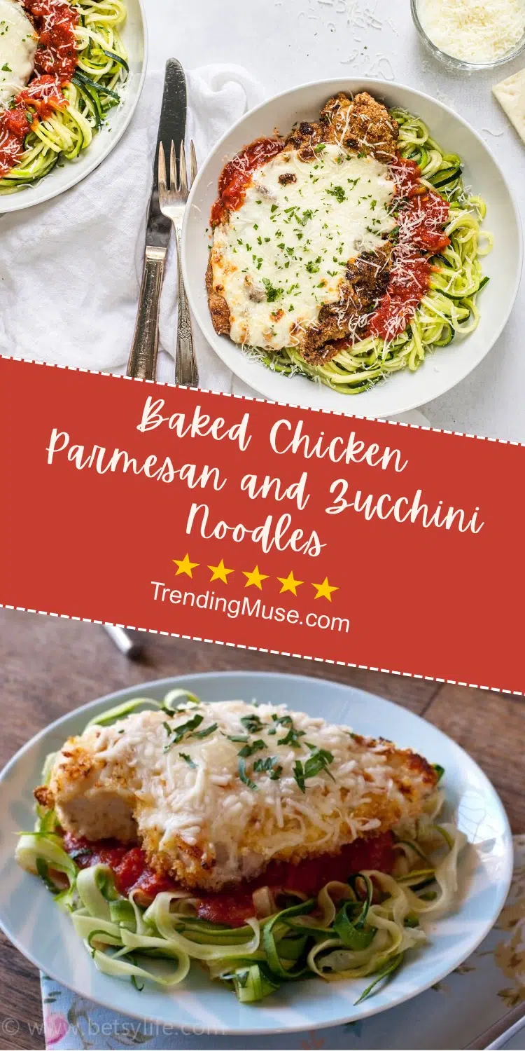 Crispy Parmesan Chicken With Zucchini, Chicken Parmesan With Zucchini Noodles, Chicken Parmesan Zoodles Recipe, Chicken Parm With Zucchini Noodles