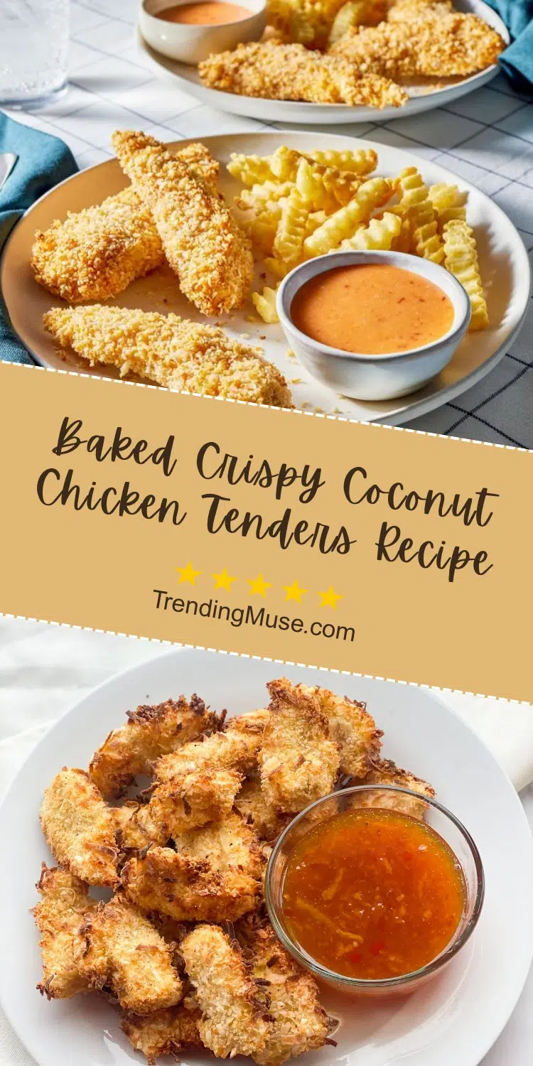 Baked Crispy Coconut Chicken Tenders Recipe, Baked Coconut Chicken Tenders, Crispy Coconut Chicken Tenders, Coconut Chicken Tenders