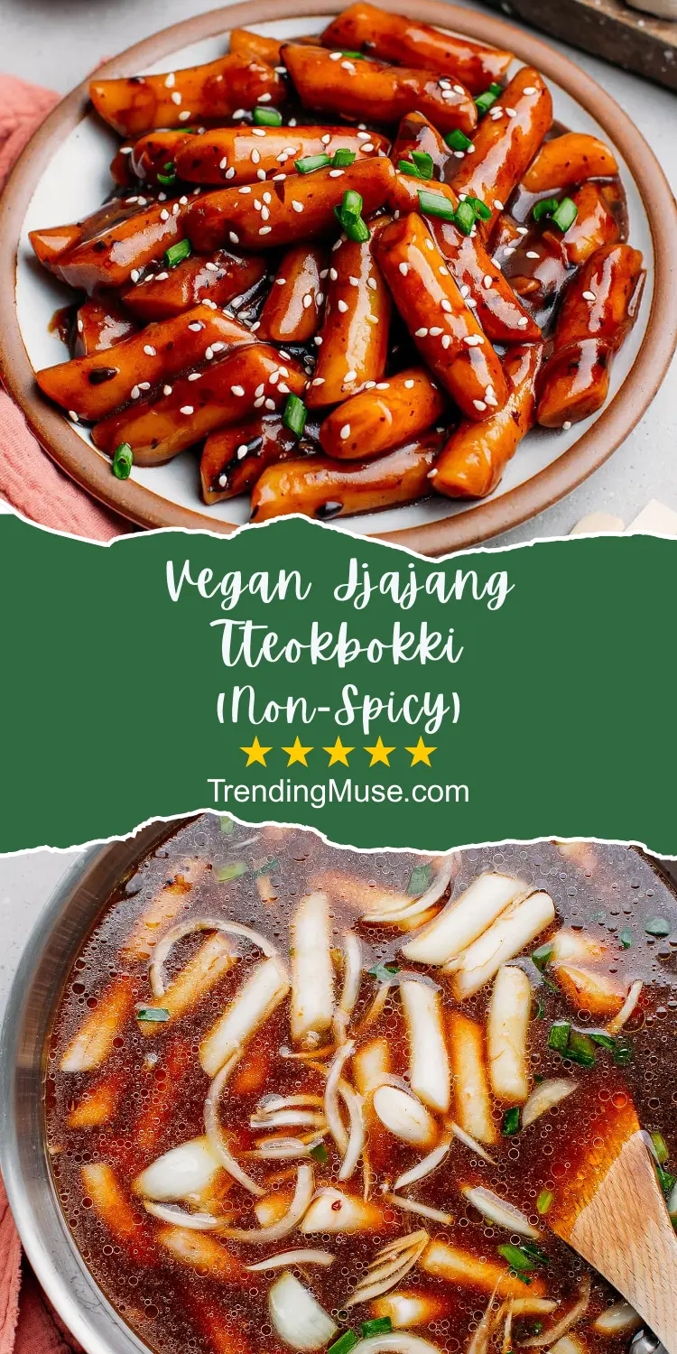Jjajang Tteokbokki, Vegan Jjajang Tteokbokki, Jajang Tteokbokki, Black Bean Tteokbokki, Vegan Tteokbokki