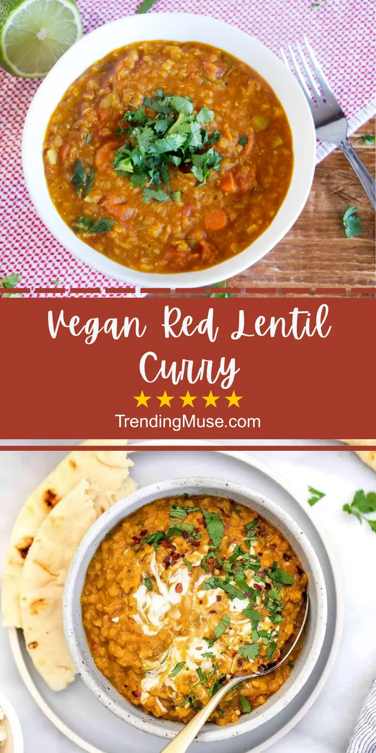 Vegan Red Lentil Curry, Red Lentil Curry, Simple Vegan Red Lentil Curry, Vegan Red Lentils Recipe, Red Lentil Vegan Recipes