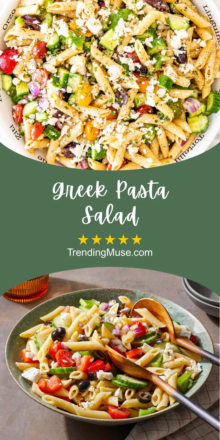 Greek Pasta Salad With Tomatoes And Olives, Greek Pasta Salad Recipe, Greek Pasta Salad With Feta, Greek Salad Pasta, Greek Pasta