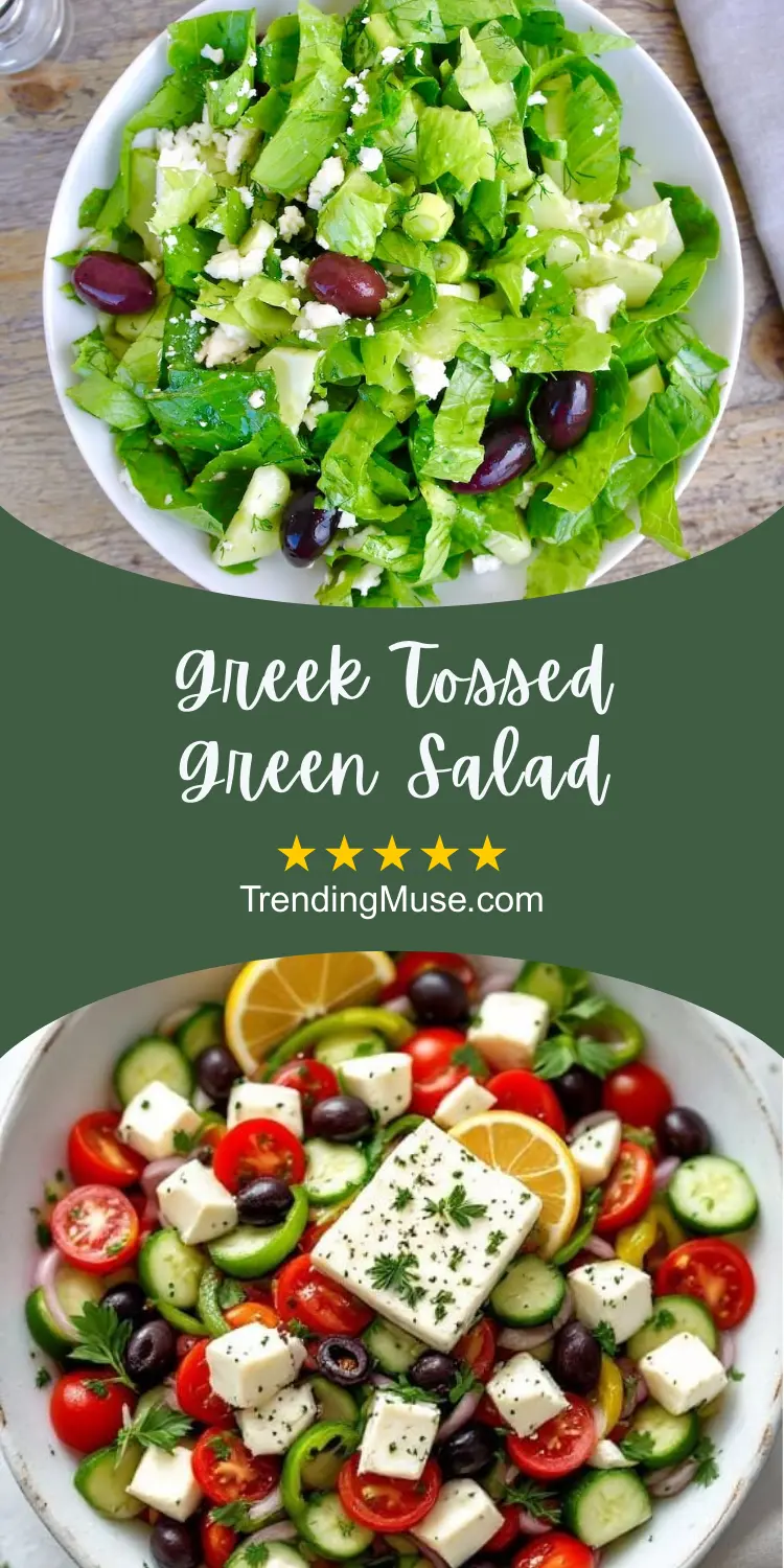 Easy Greek Tossed Green Salad, Greek Tossed Salad, Greek Lettuce Salad, Greek Lettuce Salad Recipe, Greek Salad With Lettuce