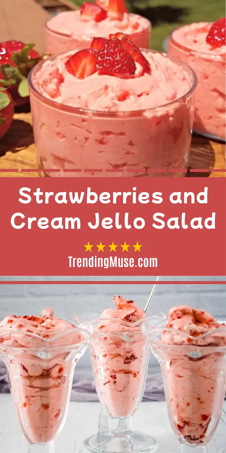Strawberries And Cream Jello Salad, Strawberry Jello Salad With Cream Cheese, Strawberry Jello Salad With Cool Whip, Strawberry Jello With Heavy Cream, Creamy Strawberry Jello Salad
