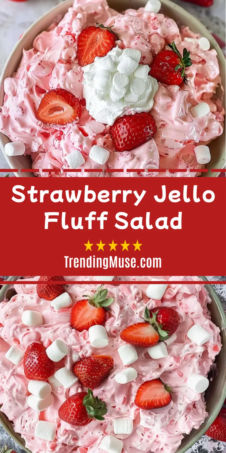 Strawberry Jello Fluff Salad, Strawberry Jello Fluff, Strawberry Fluff Salad, Strawberry Fluff Recipe With Jell-o And Cool Whip, Strawberry Jello Fluff Dessert