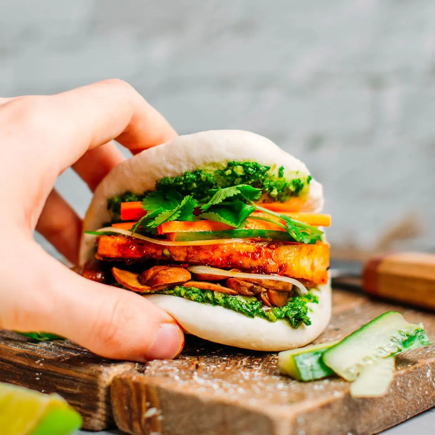 Vegan Tofu Bao with Kale Pesto