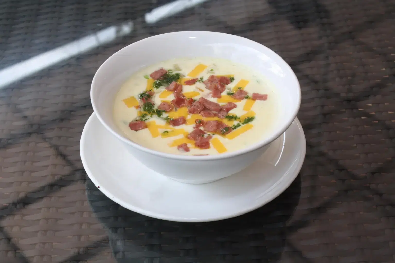 Creamy soup with bacon and cheese